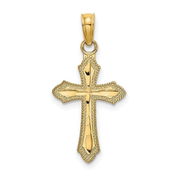 10K Yellow Gold D/C w/ Beaded Edge Cross Charm
